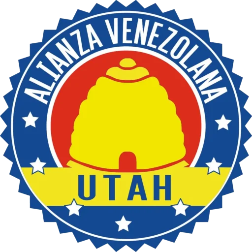 Circular logo with a beehive, stars, and the text Alianza Venezolana Utah.