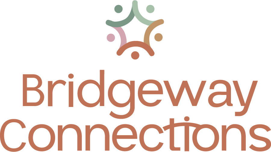 Bridgeway Connections logo with abstract design of four interlocking figures above the text.