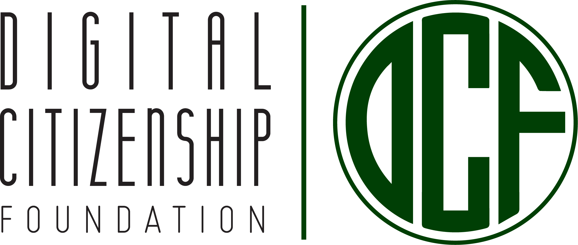 Logo for Digital Citizenship Foundation with stylized letters DCF in a green circle.