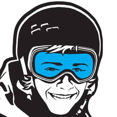 Illustration of a smiling person wearing a ski helmet and blue ski goggles.