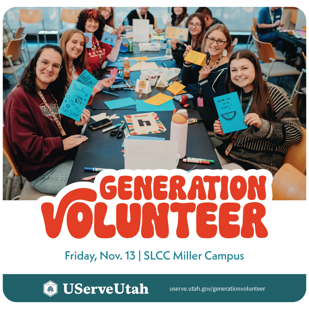 A group of young adults create crafts at a table during a Generation Volunteer event.